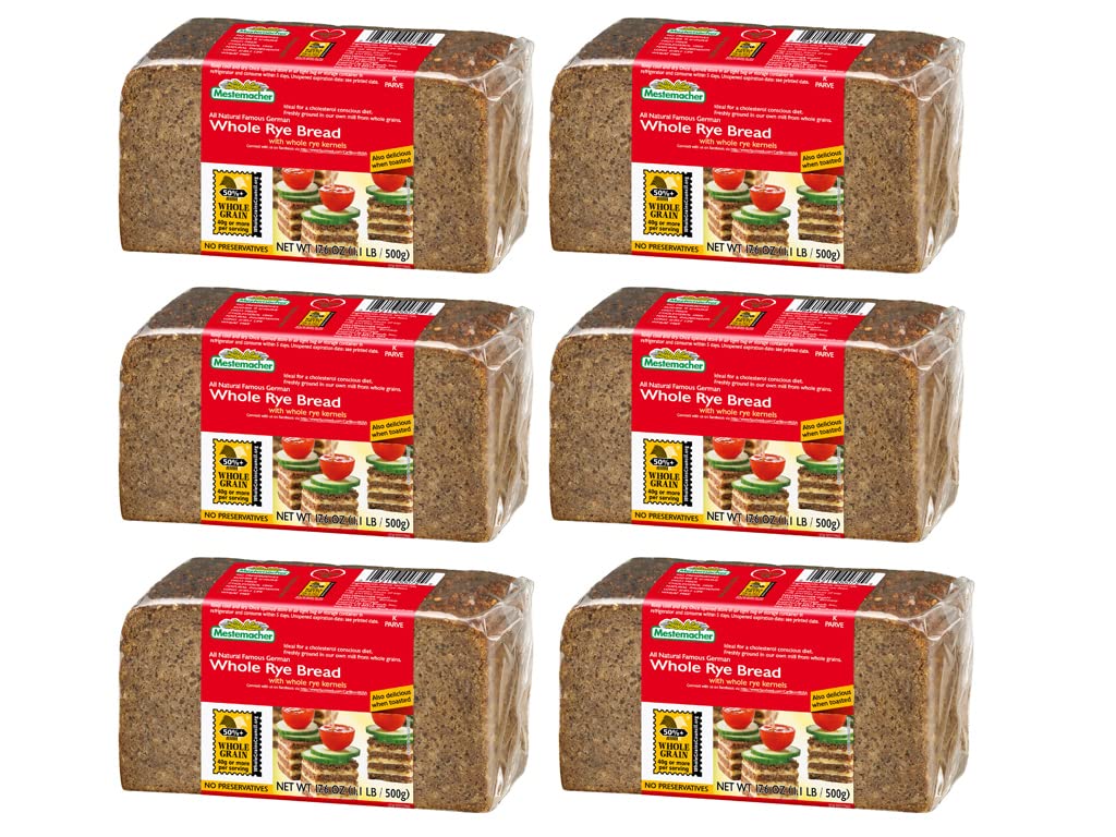 Mestemacher Whole Grain Bread (Whole Rye, 17.6 oz, pack of 6)