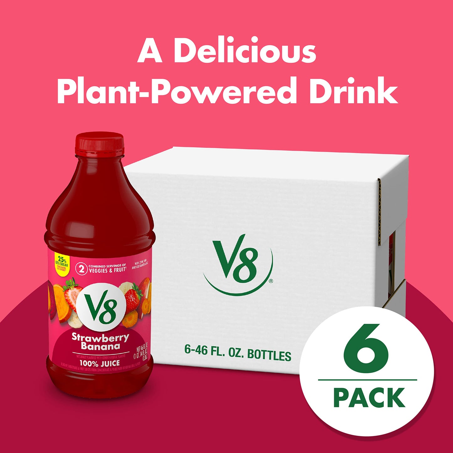V8 Blends 100% Juice Strawberry Banana Juice, 46 fl oz Bottle (Case of 6)