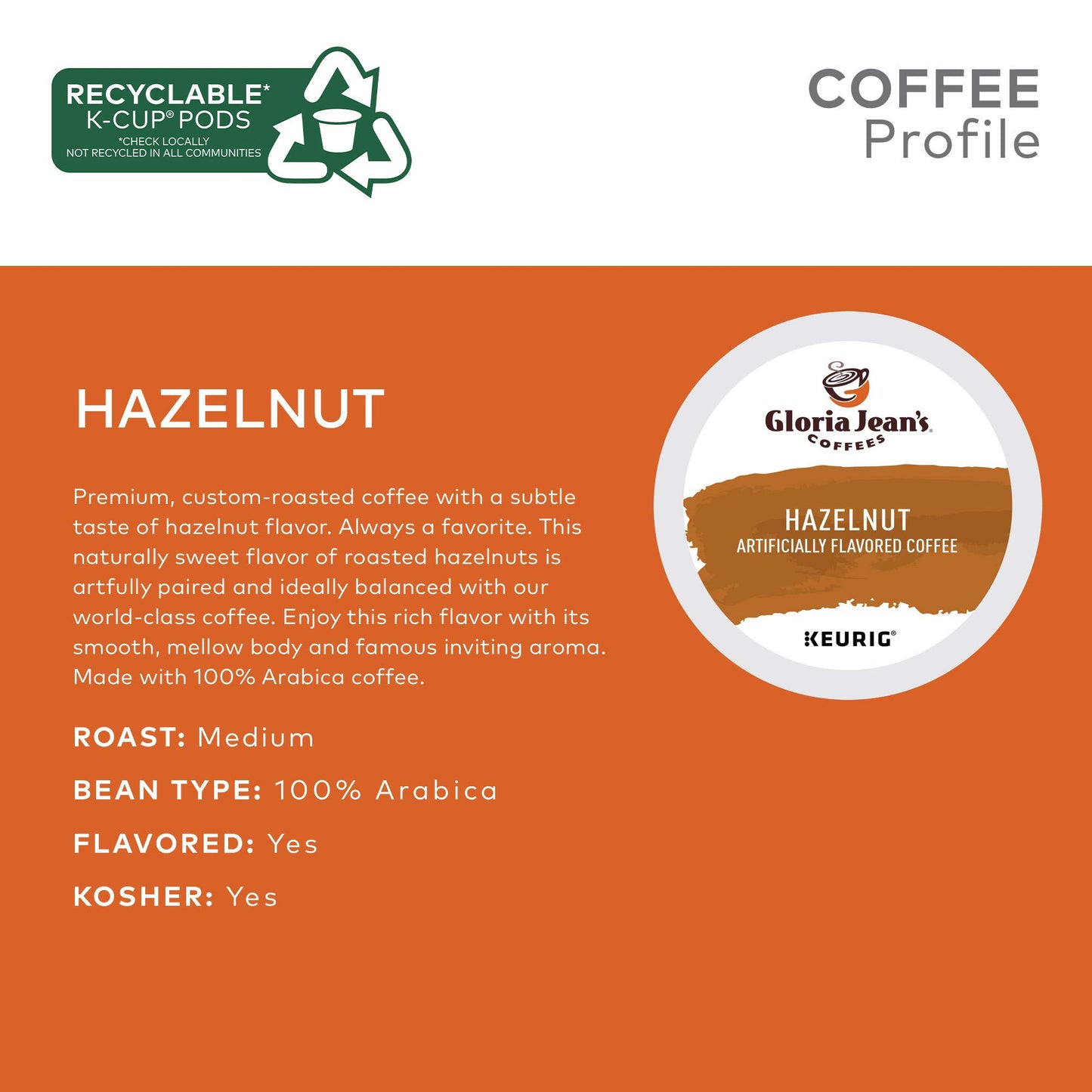 Gloria Jeans Coffees Hazelnut Flavored Medium Roast K-Cup Pods, 72 Count