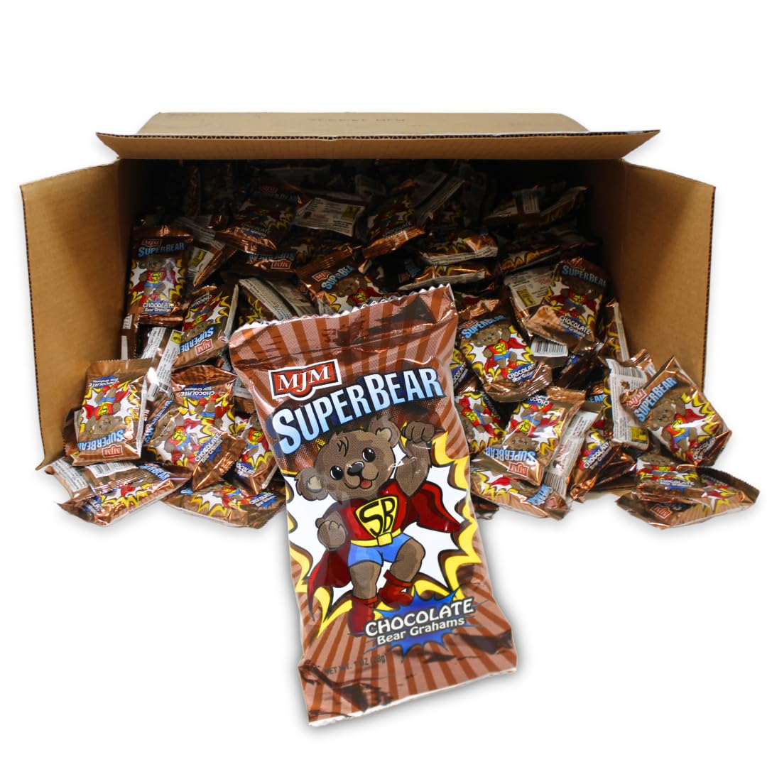 MJM SuperBear Chocolate Grahams - Case of 300 Packs, 1 Ounce Each, Perfect for Snacking