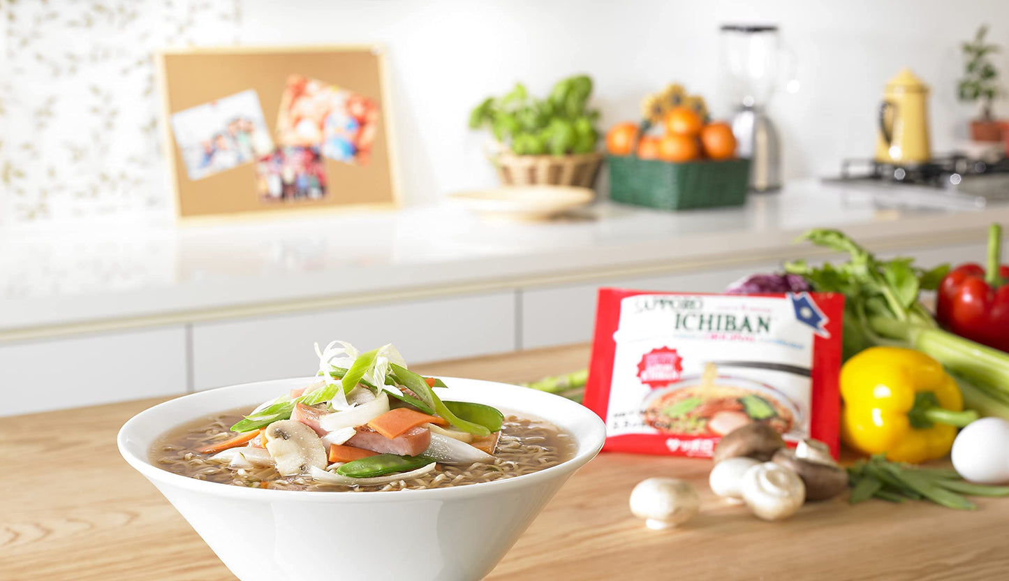 stickerless New [SAPPORO ICHIBAN] Ramen Noodles, Original Soy Sauce Flavor, No.1 Tasting Japanese Instant Noodles (3.5 Oz) (24 p
