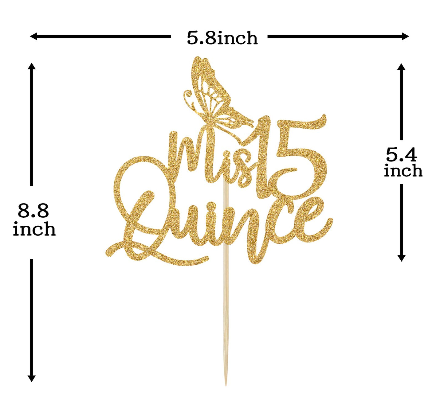 Mis Quince Gold Glitter Cake Topper, 15Th Birthday Decorations, Feliz 15 Aos, Cheers To 15 Years, 1 Pc, Yellow