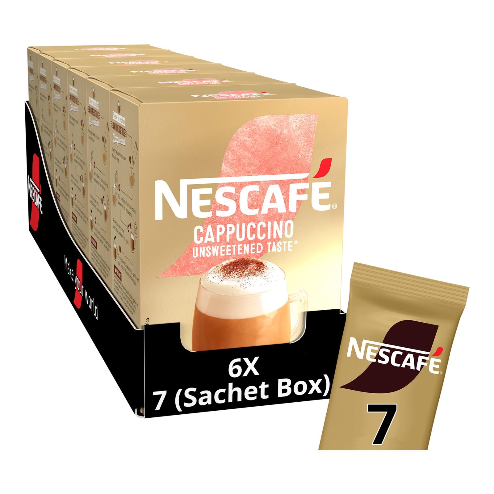 NESCAFÉ Cappuccino Instant Coffee Sachets, Unsweetened, 42 Sachets (7 Count x 6 Packs)