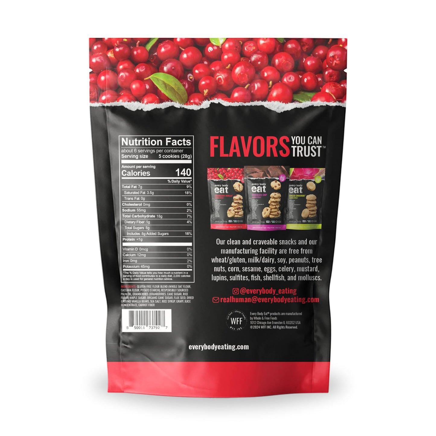 Every Body Eat Crunchy Cookie Bites, Vegan, Gluten & Dairy Free, 5.5 Ounce (Pack of 6), Cranberry Vanilla