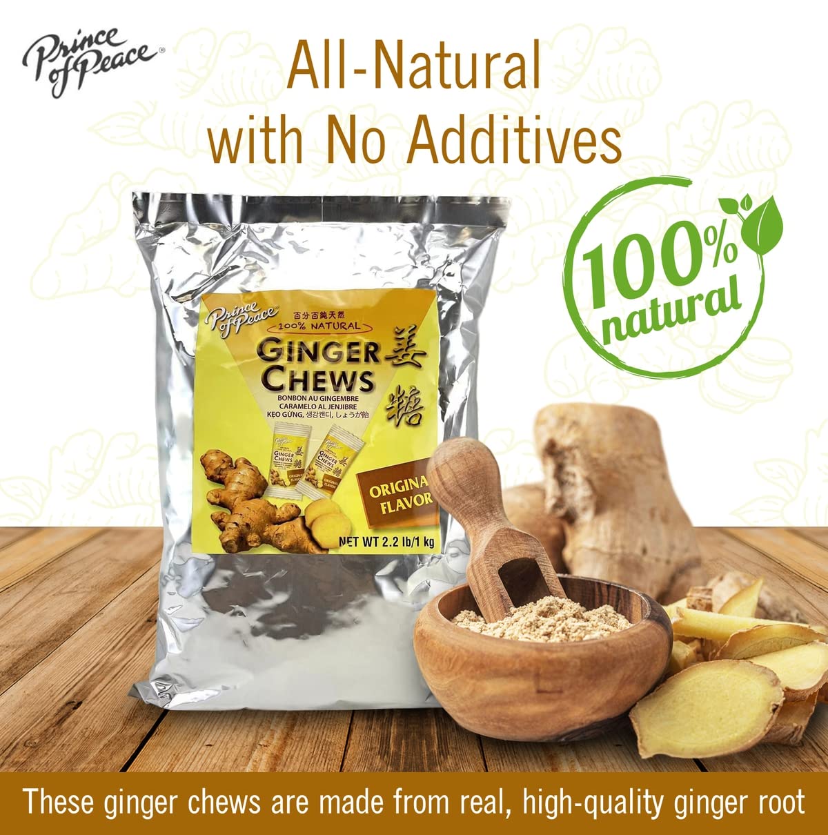 Prince Of Peace 100% Natural Ginger Candy (Chews), 2.2Lb/1Kg