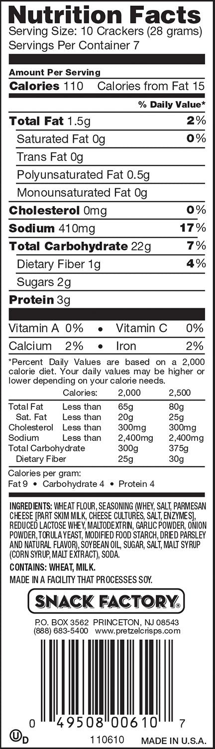Snack Factory Garlic Pretzel Crisps, 7.2-Ounce Bags (Pack of 12)