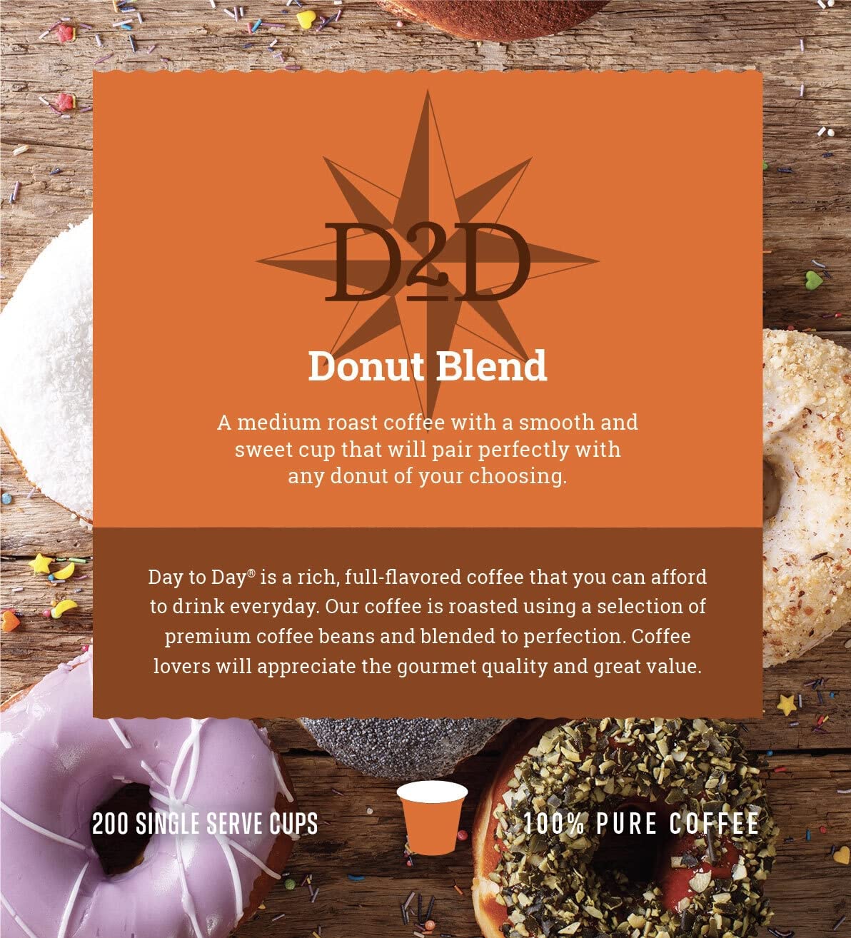 Day To Day Coffee Medium Roast Single Serve Coffee Pods for K-Cup malt-inspired, 200 Count