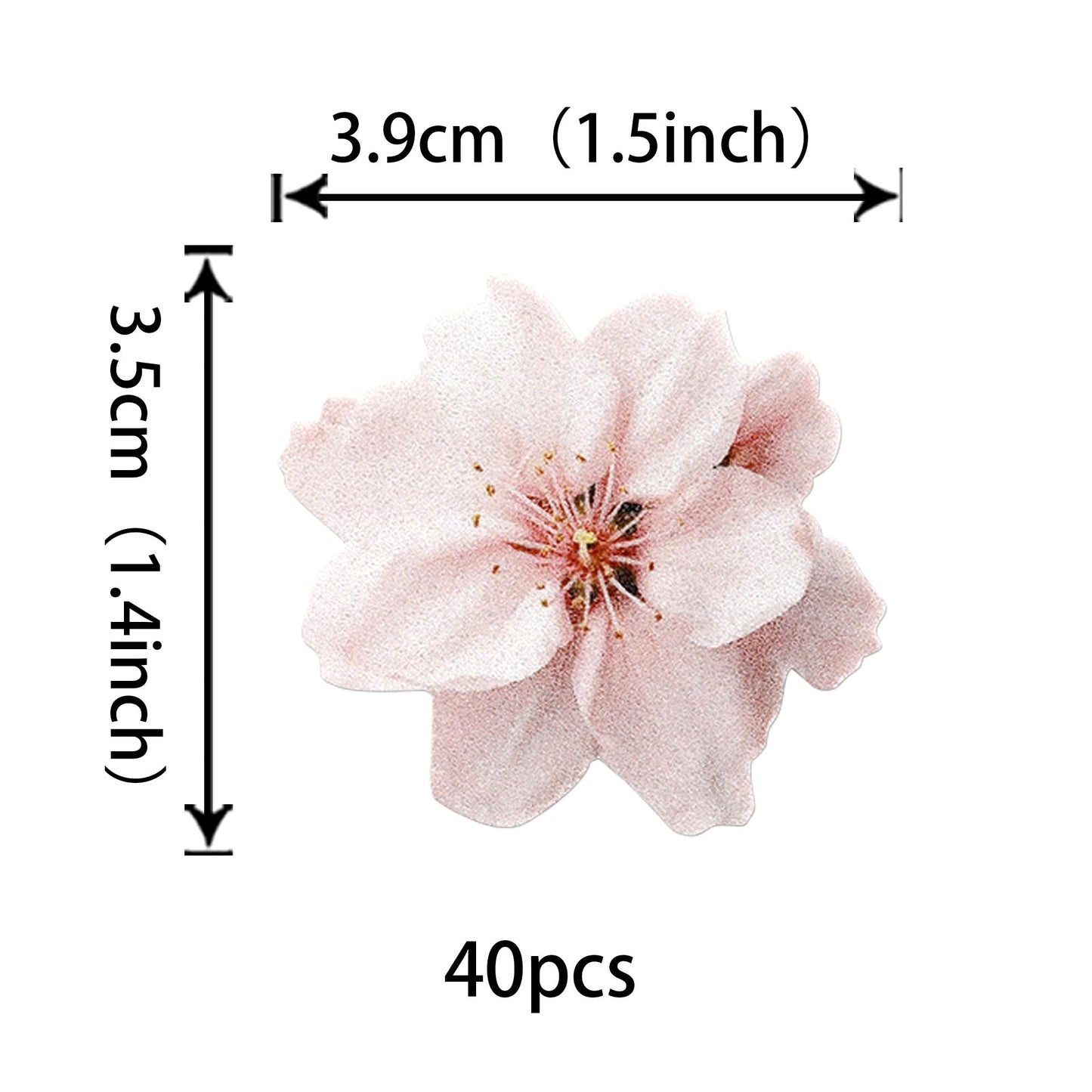 YCTHUNFISH Edible Cherry Blossom Cupcake Toppers - 40 Pack, Light Pink, Rice Paper Wafer Picks for Cake Decorations