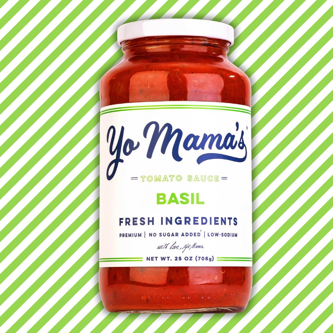Yo Mamas Foods Keto Tomato Basil Pasta Sauce - No Sugar Added, Low Carb, Vegan - 1.56 lb (Pack of 2)
