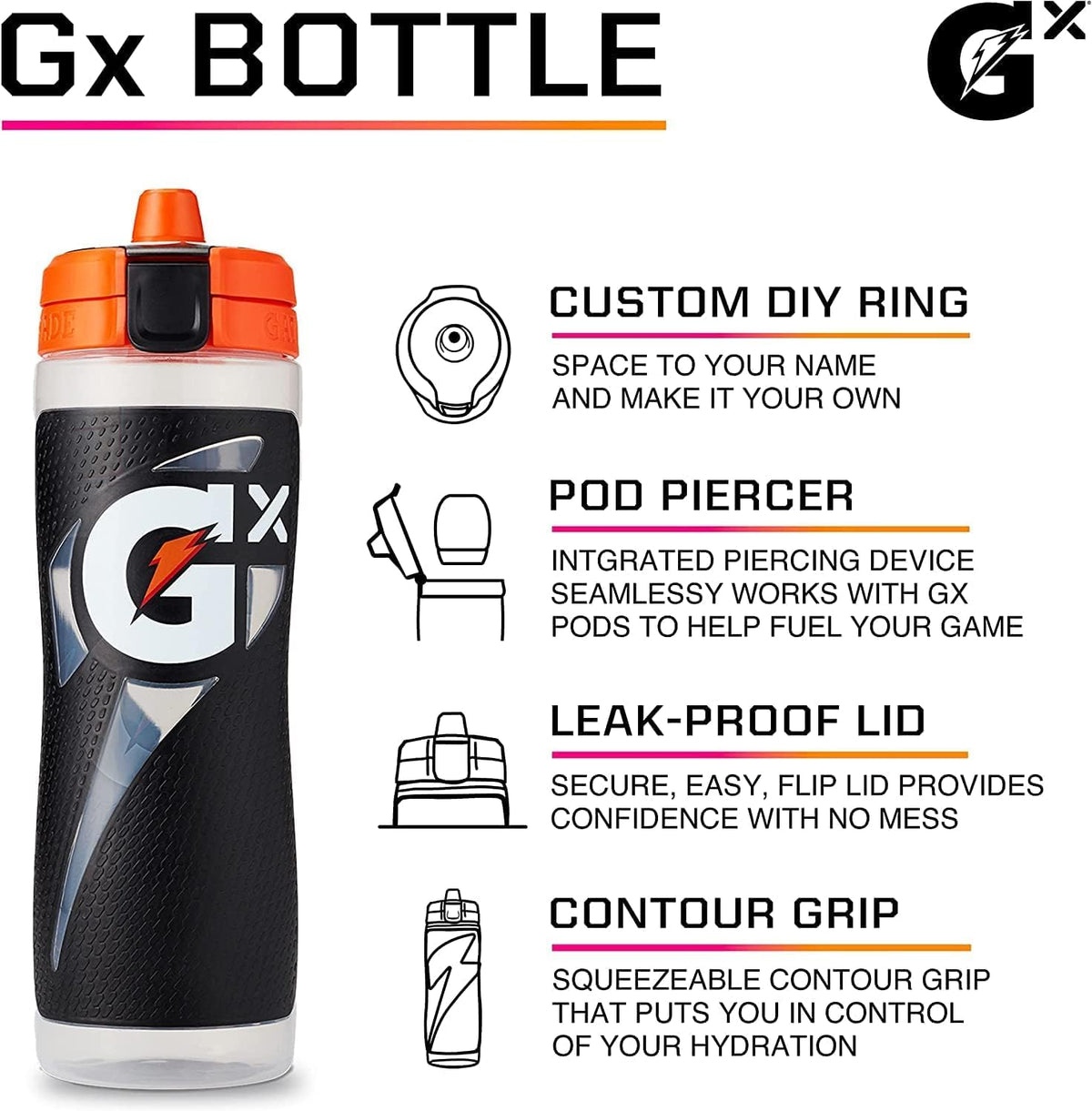 Gatorade Gx Kit Sports Drink, 30oz, Marble Neon, Model 052000051902, Plastic