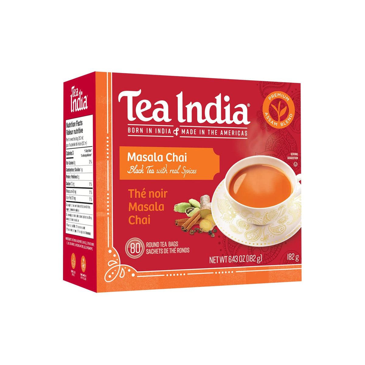 Tea India Masala Chai Tea Flavorful Blend Of Black Tea & Natural Ingredients Strong Full-Bodied Traditional Indian Caffeinated T