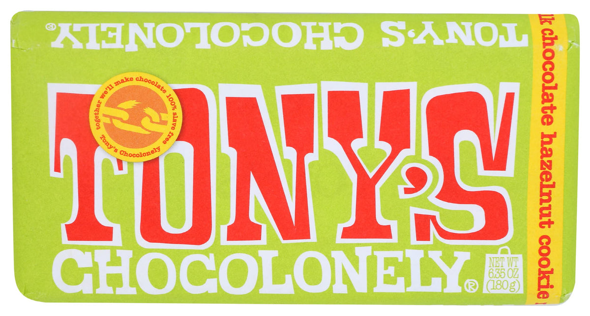 TonyS Chocolonely Milk Chocolate Bar With Hazelnut And Cookie, 6.35 Oz
