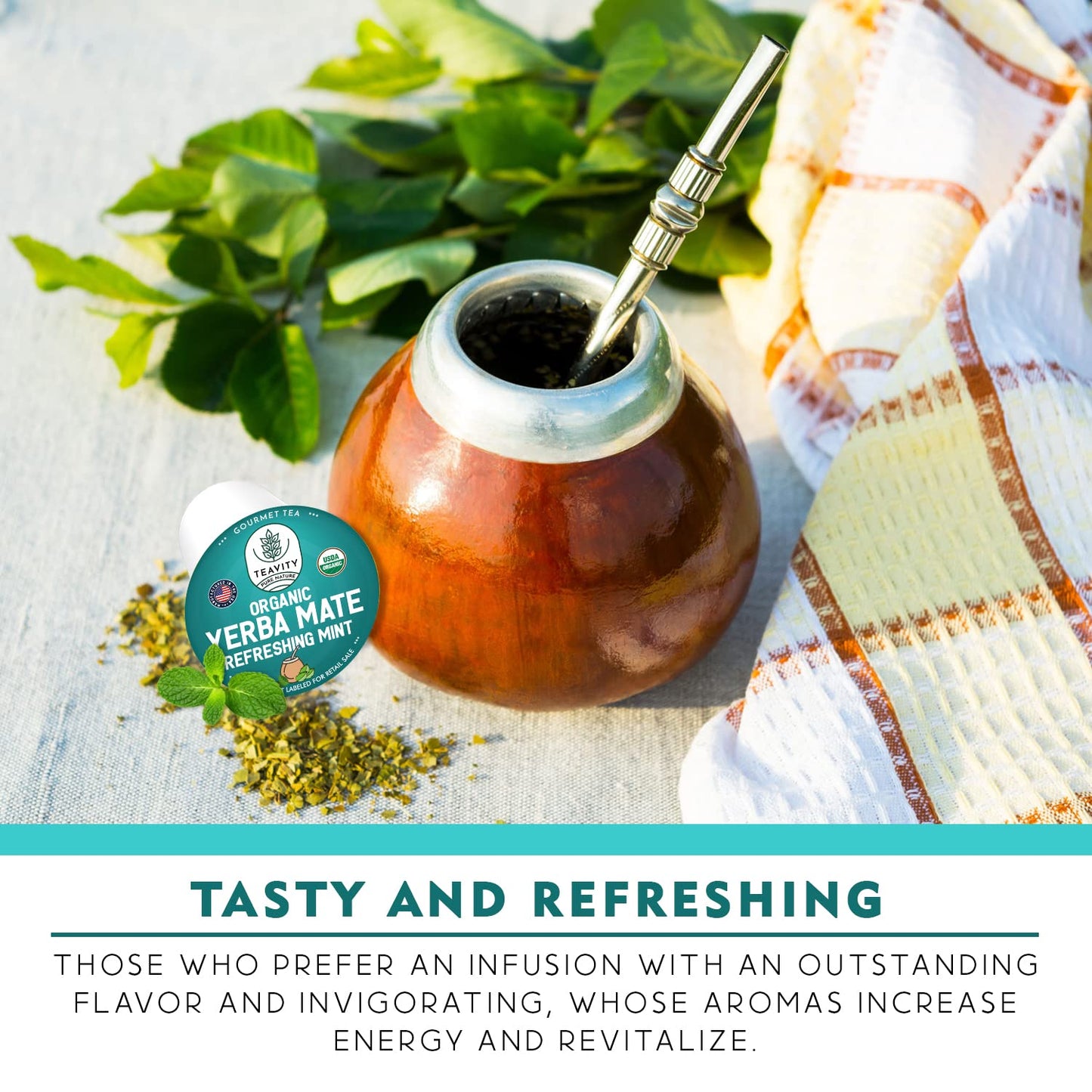 Organic Yerba Mate Refreshing Mint Tea Pods - Naturally Caffeinated Yerba Mate Tea Pod For Keurig Malt-Inspired By Teavity (12 Tea Pods)