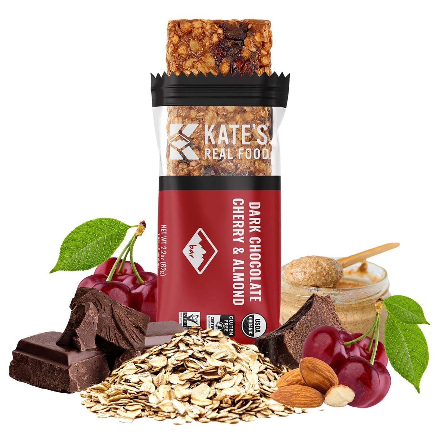 Kates Real Food Organic Granola Bars (2.2 Oz  Pack Of 6)  Dark Chocolate Cherry & Almond Fruit & Nut Energy Bar Non-Gmo  All-Natural Ingredients  Gluten-Free And Soy-Free Healthy Snack With Natural Flavors