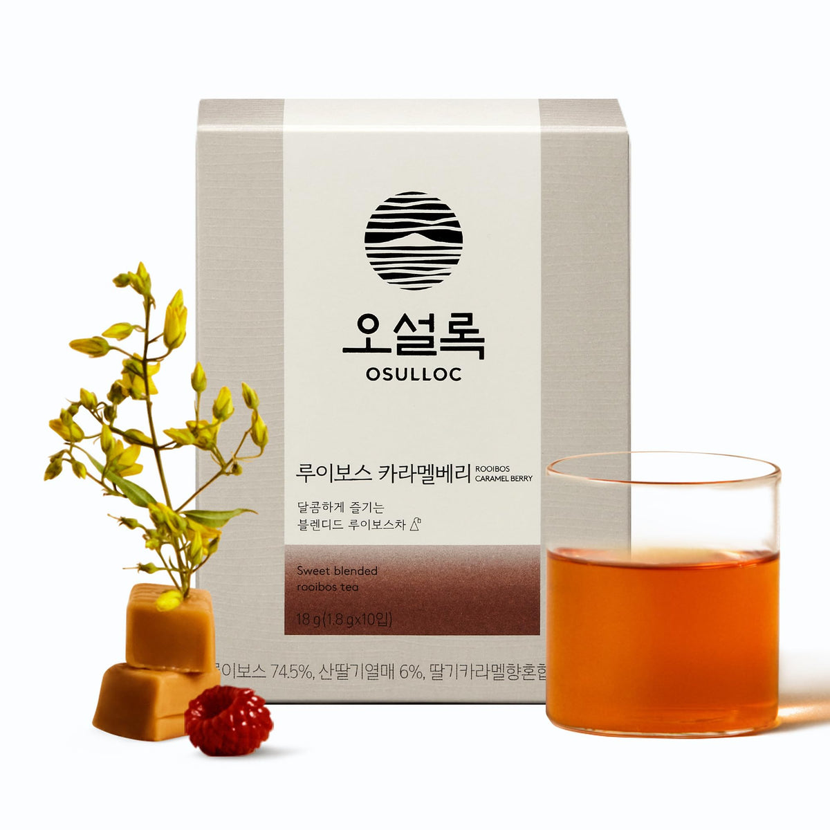 OSULLOC Rooibos Caramel Berry Tea (Raspberry Aroma, 10 Count), Decaffeinated Herbal tea Rooibos Blend, Naturally Sweet fruit tea