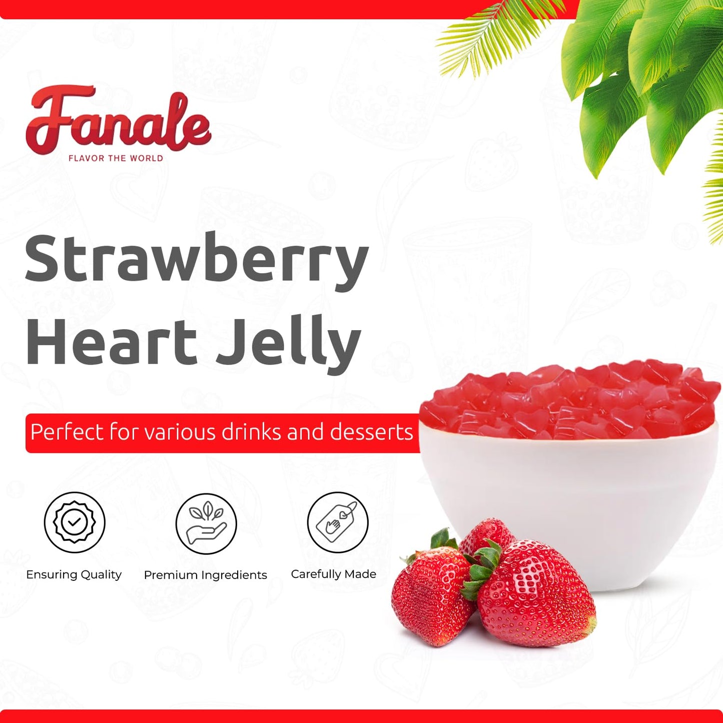 Fanale Coconut Jelly Topping for Bubble Tea - Strawberry Heart Jelly, 400g (Pack of 1)