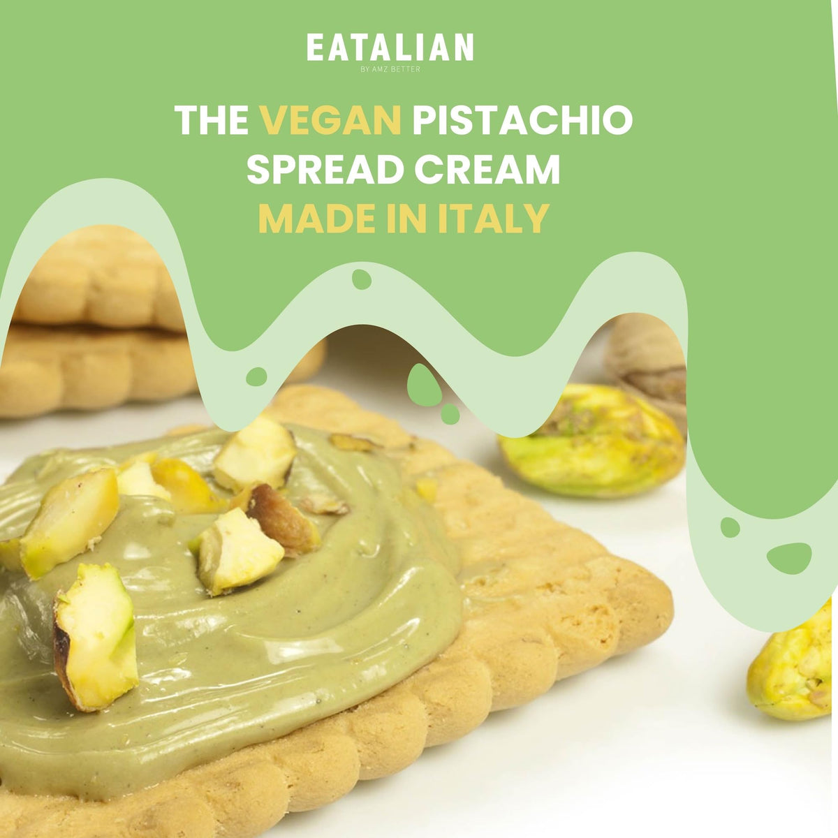 Eatalian By Amz Better Vegan Pistachio Cream Sugar Free, 7 Oz/ 200G, Delicious Sugar Free Vegan Spread, Ideal On Bread, Perfect