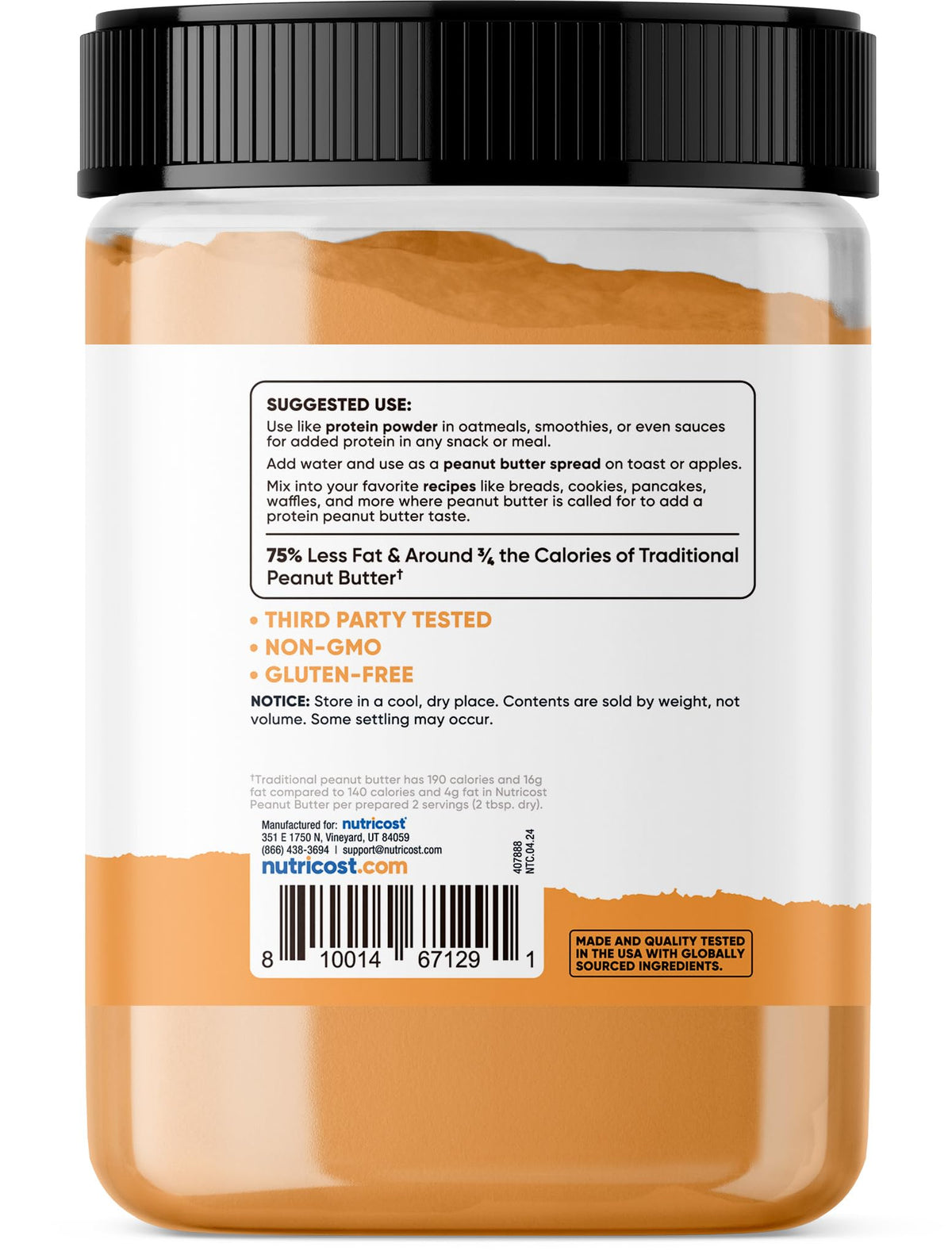 Nutricost Peanut Butter Powder - No Sugar Added, Non-GMO, 12.6 oz