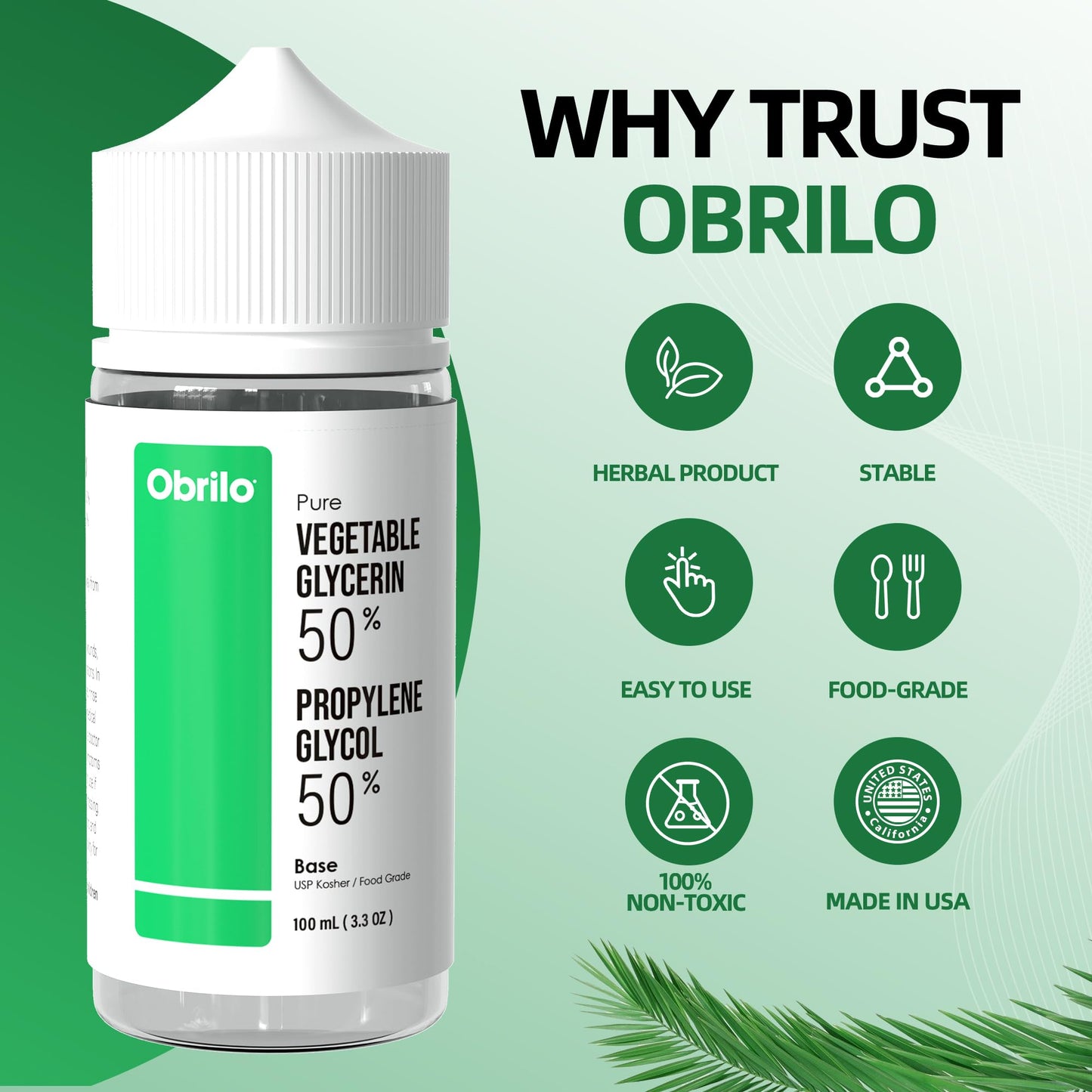 Obrilo Vegetable Glycerin & Propylene Glycol Blend, Pure USP Kosher, 100 mL (3.3 oz), Food Grade, DIY