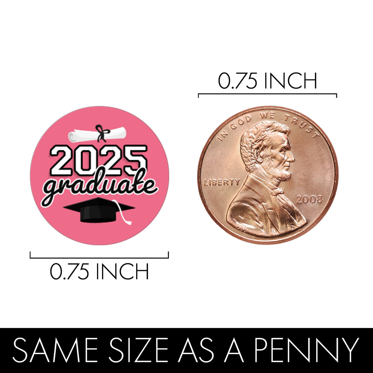 Pink Graduation Party Stickers For Kisses Candy, Chocolate Drops, 2025 Grad Party Favors - 180 Count
