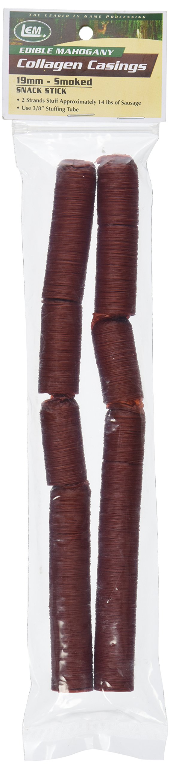 LEM Products Mahogany Smoked Collagen Casings, 17mm, Edible Sausage Casings, 2 Count, Model 817B
