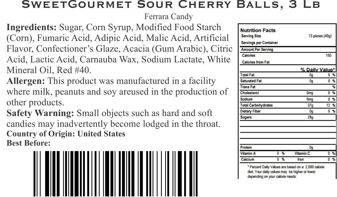 Sweetgourmet Sweet And Sour Cherry Balls | Chewy Bulk Candy | 3 Pounds