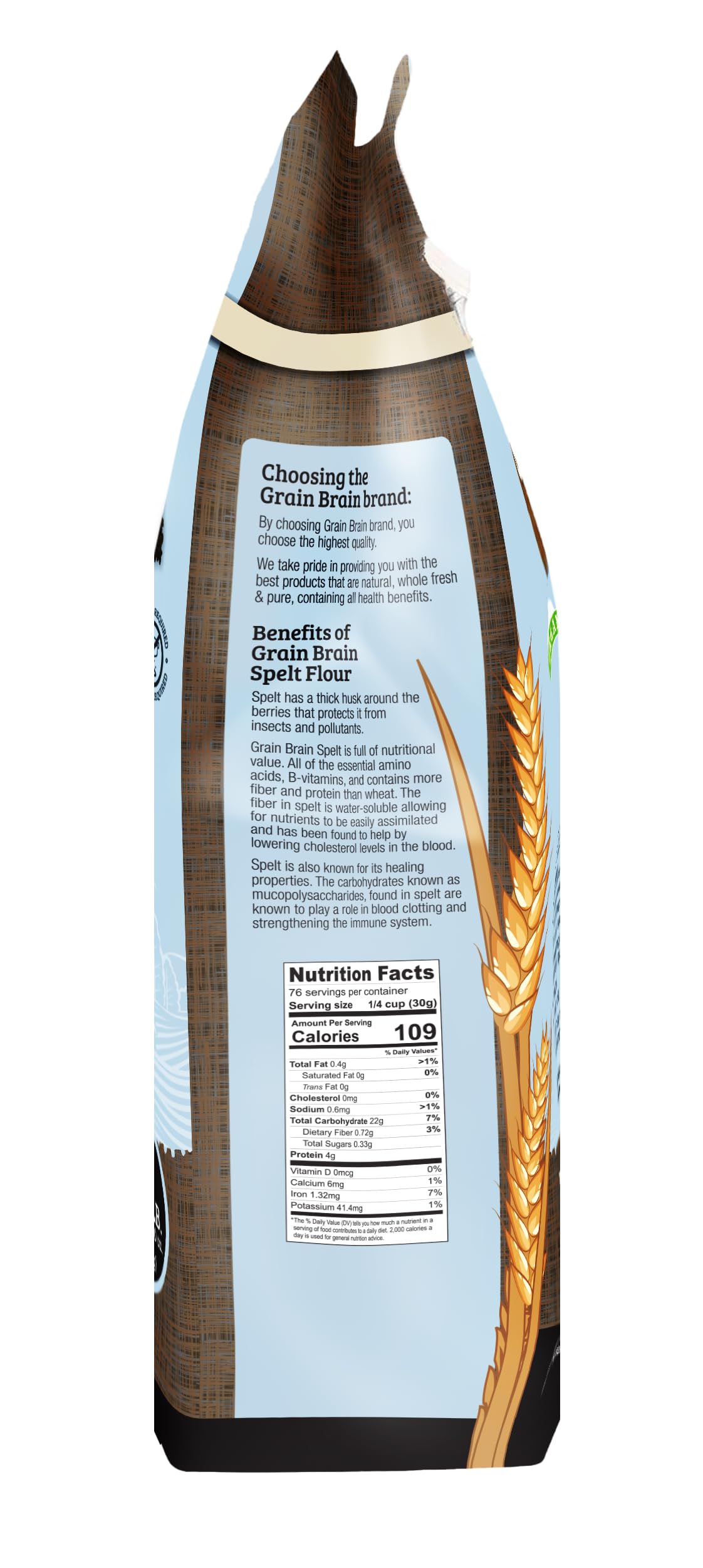 Grain Brain Organic White Spelt Flour - All Purpose Flour, 80 Ounce (5 LB)