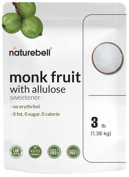 Monk Fruit & Allulose Sweetener with No Erythritol, 3 Pounds | 0 Aftertaste, 0 Calories, 0 Net Carbs - 1:1 Sugar Substitute - Pe