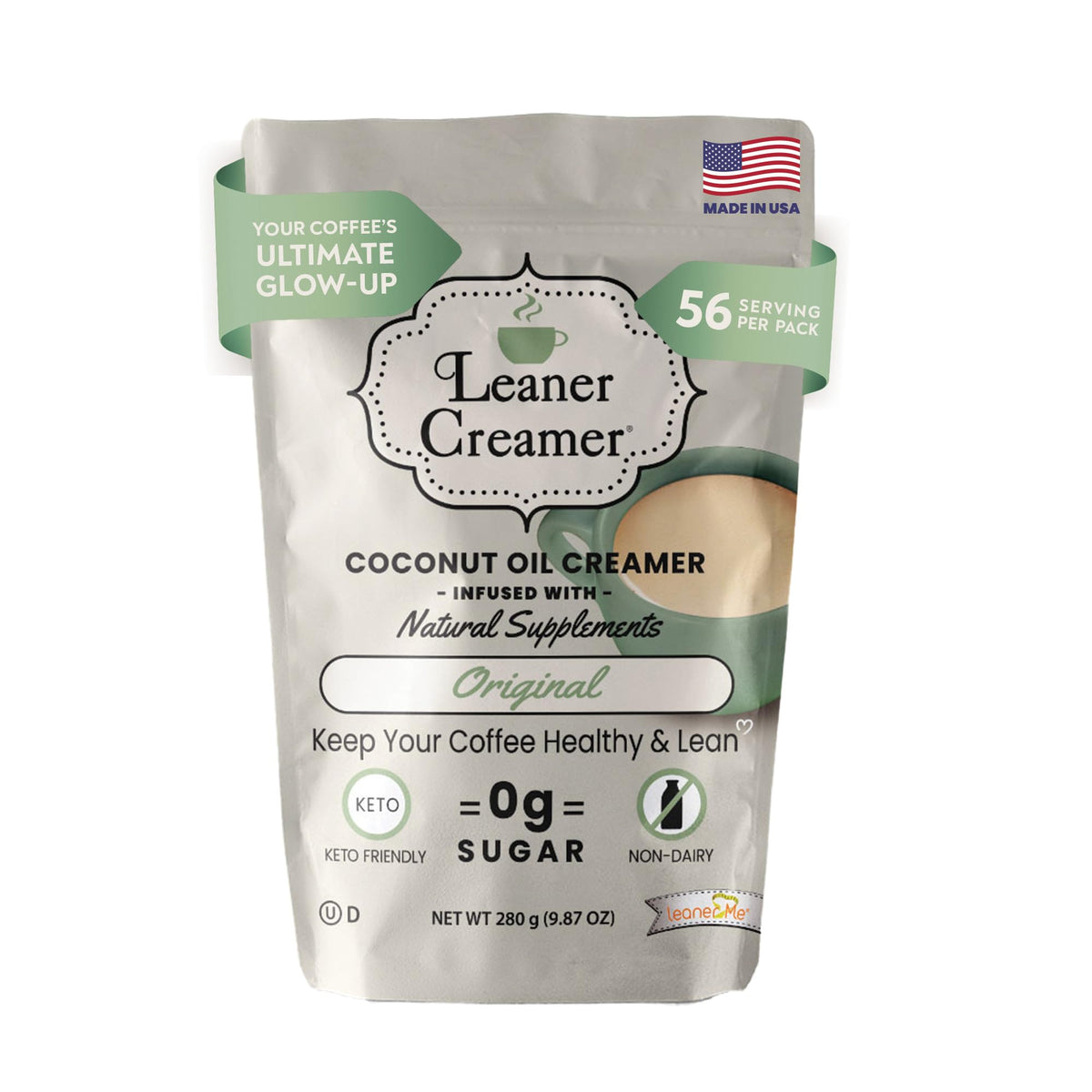 Leaner Coffee Creamer Coconut Oil Creamer, 280 Refill Pouch
