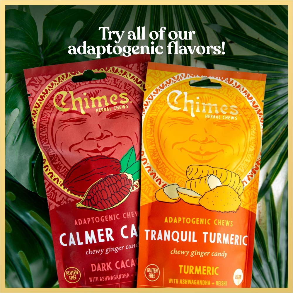 Chimes Tranquil Turmeric Adaptogen Ginger Chews Candy - (2 Pack With Ashwagandha, Reishi And Turmeric With Curcumin) Vegan, Glut