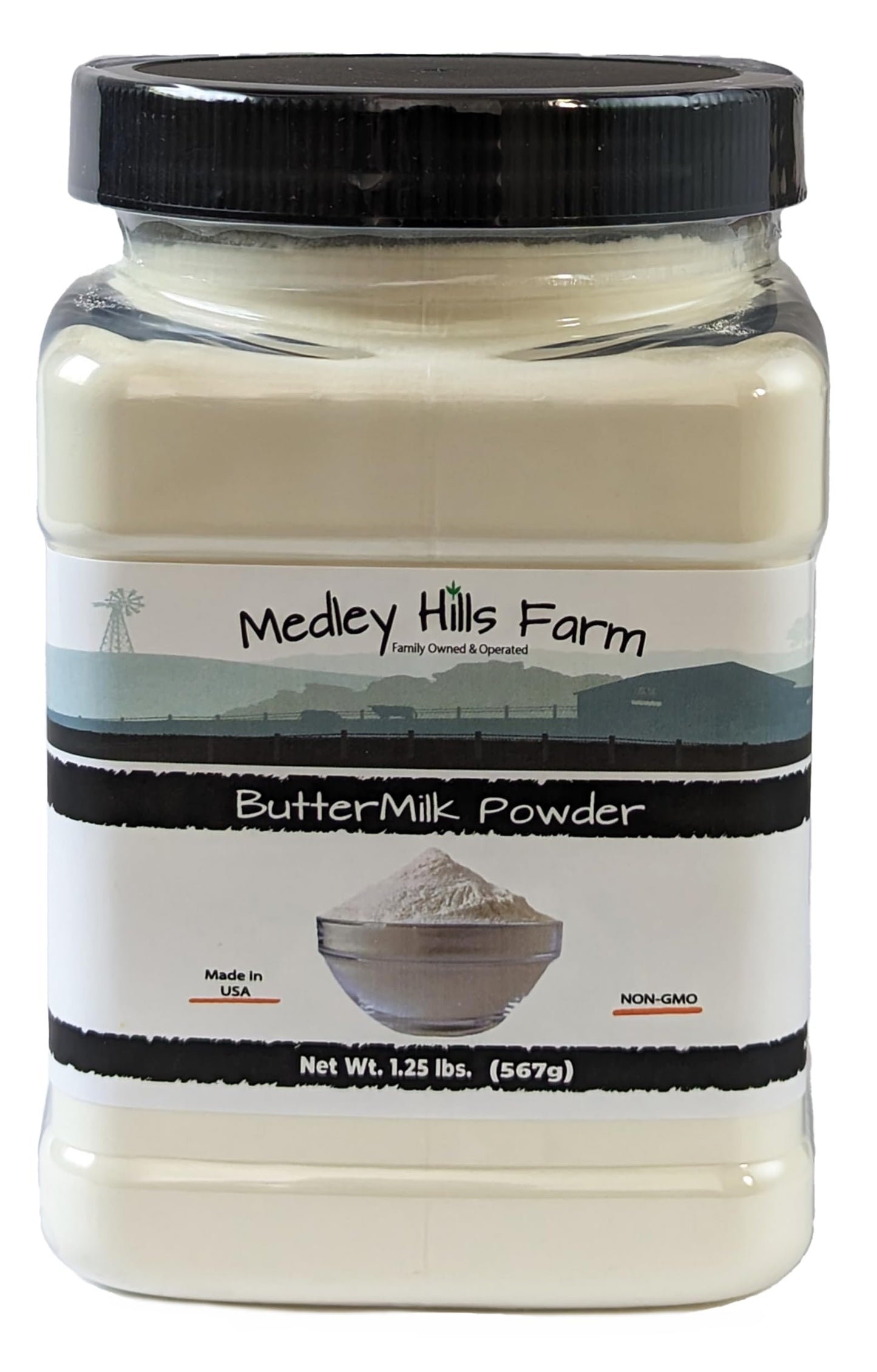 Medley Hills Farm Buttermilk Powder - Non-GMO, Kosher, 20 oz Reusable Container