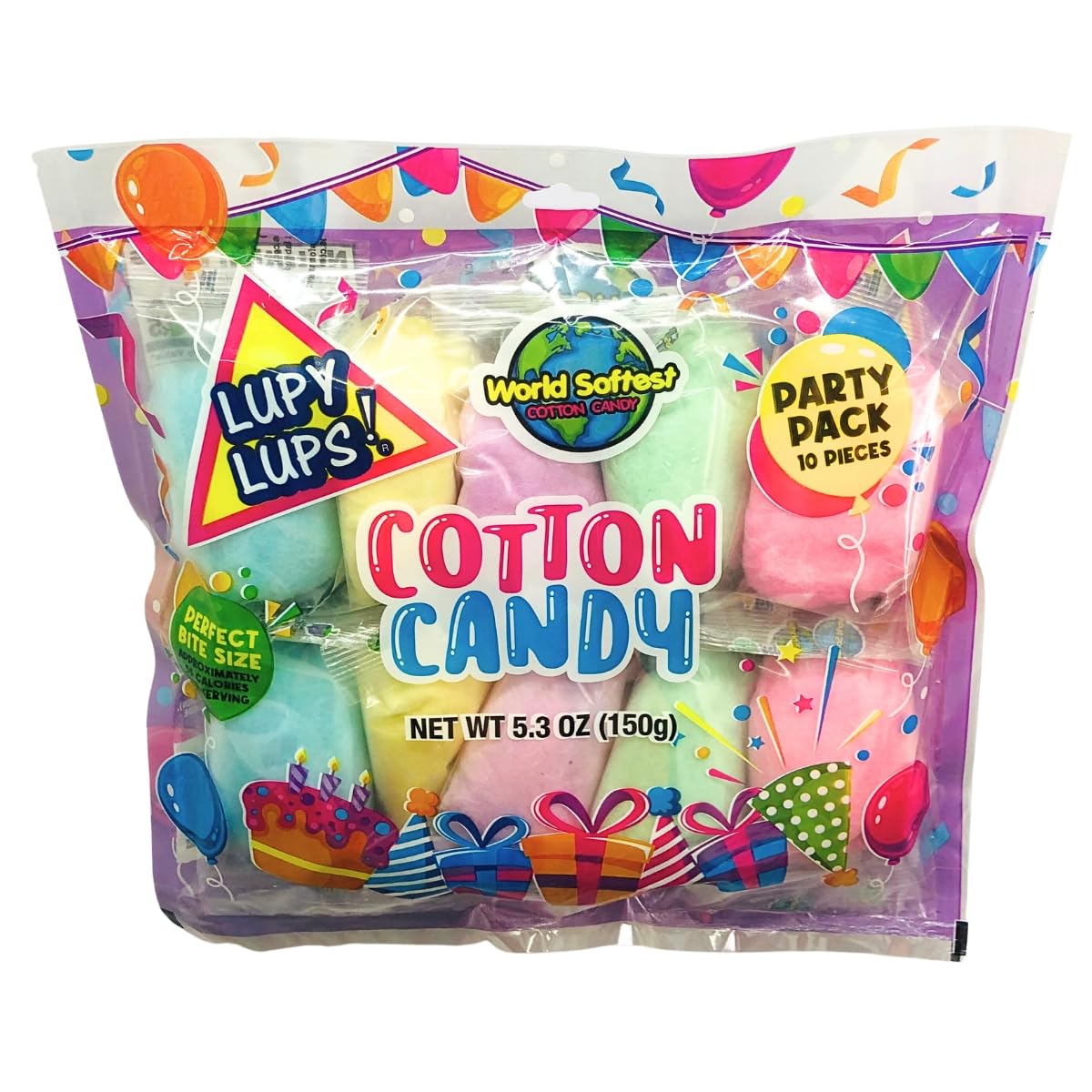 Lupy Lups! Cotton Candy Party Pack - 0.5 oz Each, Individually Wrapped - Perfect for Stockings, Treats, Party Favors, Buffet Tab