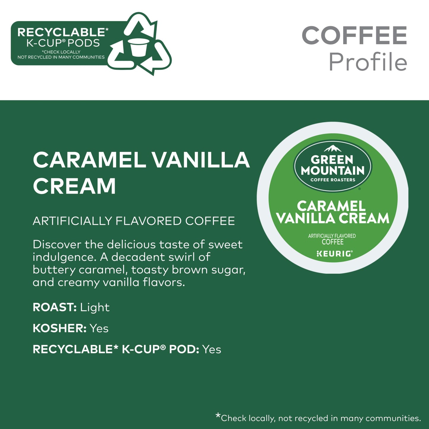 Green Mountain Coffee Roasters Caramel Vanilla Cream, Single-Serve Keurig K-Cup Pods, Flavored Light Roast Coffee Pods, 32 Count