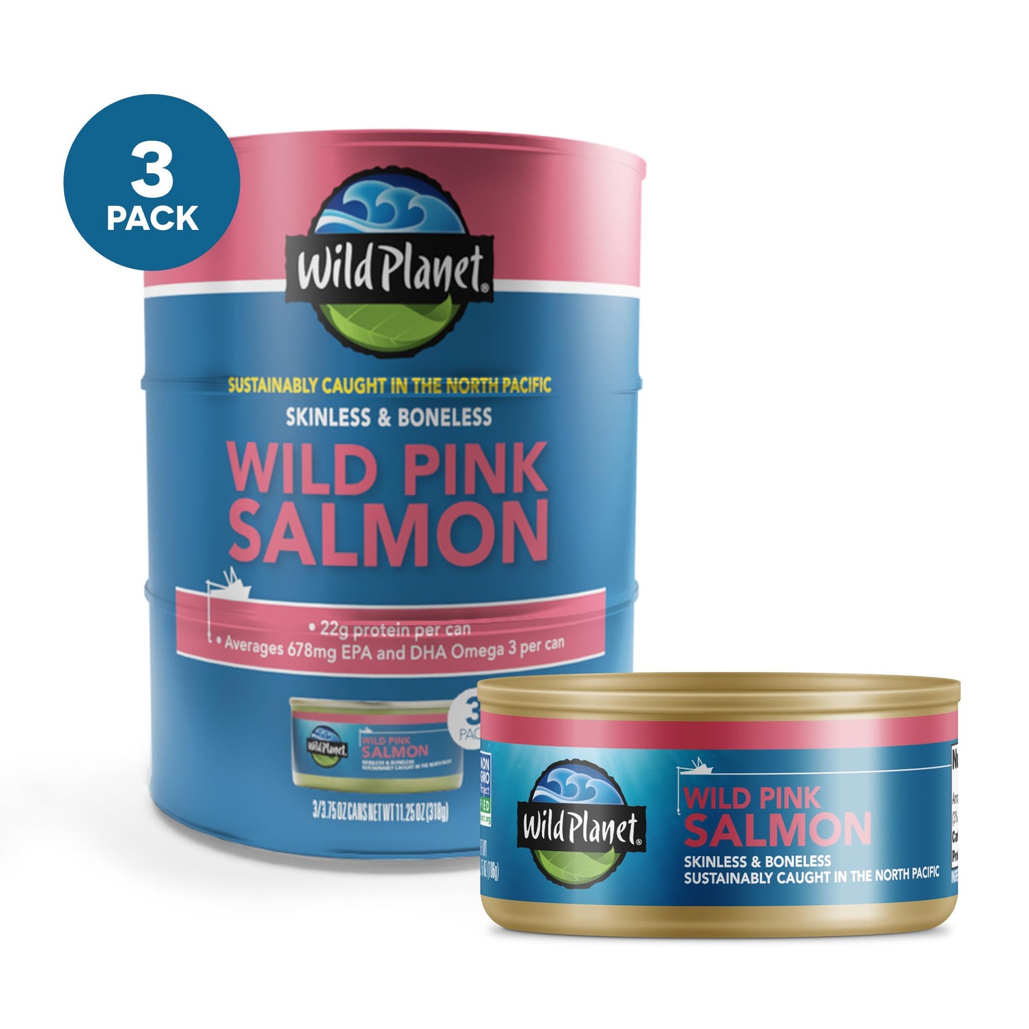 Wild Planet Wild Pink Salmon Boneless & Skinless, Tinned Fish, Canned Salmon, Sustainably Caught, Non-GMO, Kosher, Keto and Pale