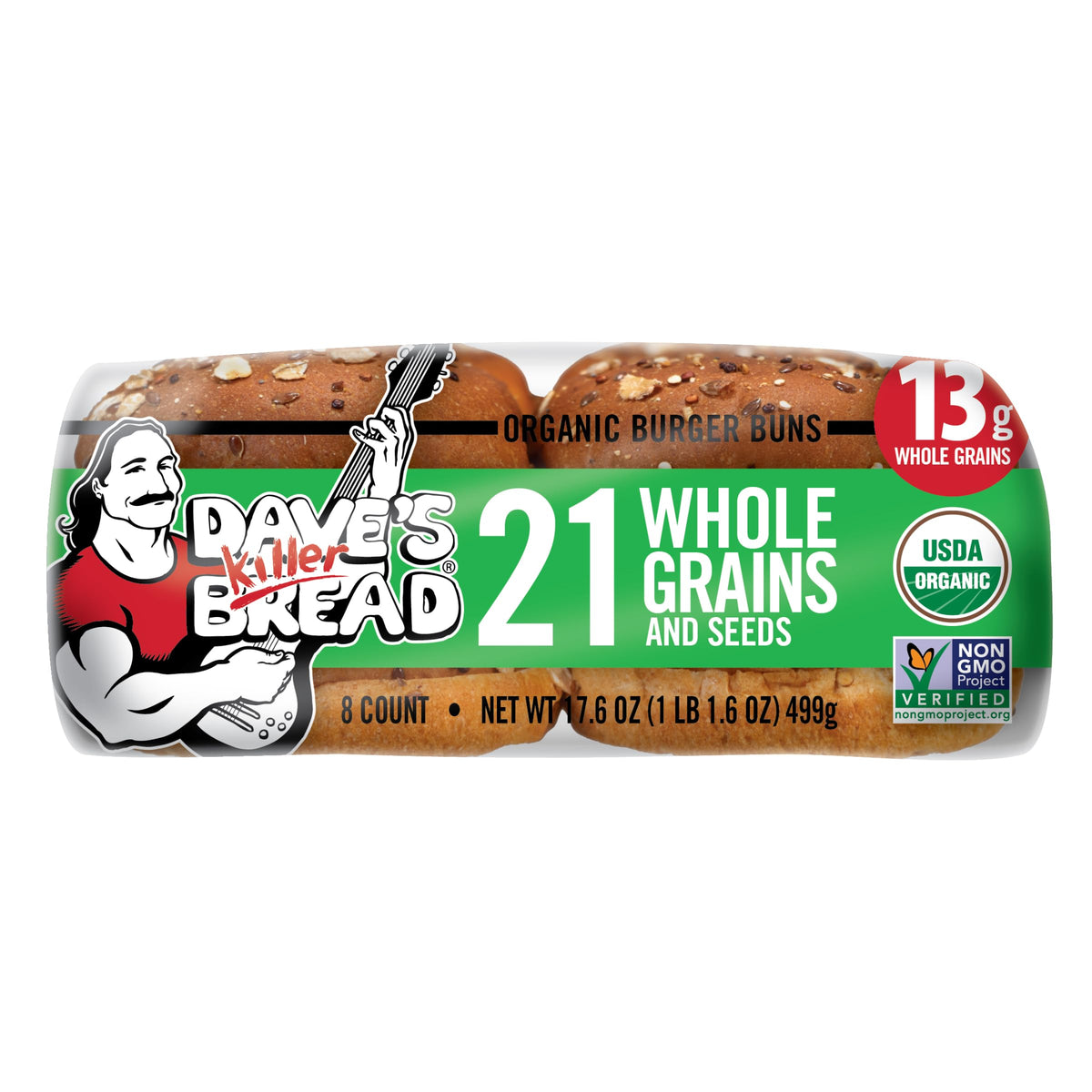Daves Killer Bread 21 Whole Grains & Seeds Burger Buns, Organic Hamburger Buns, 8 Count