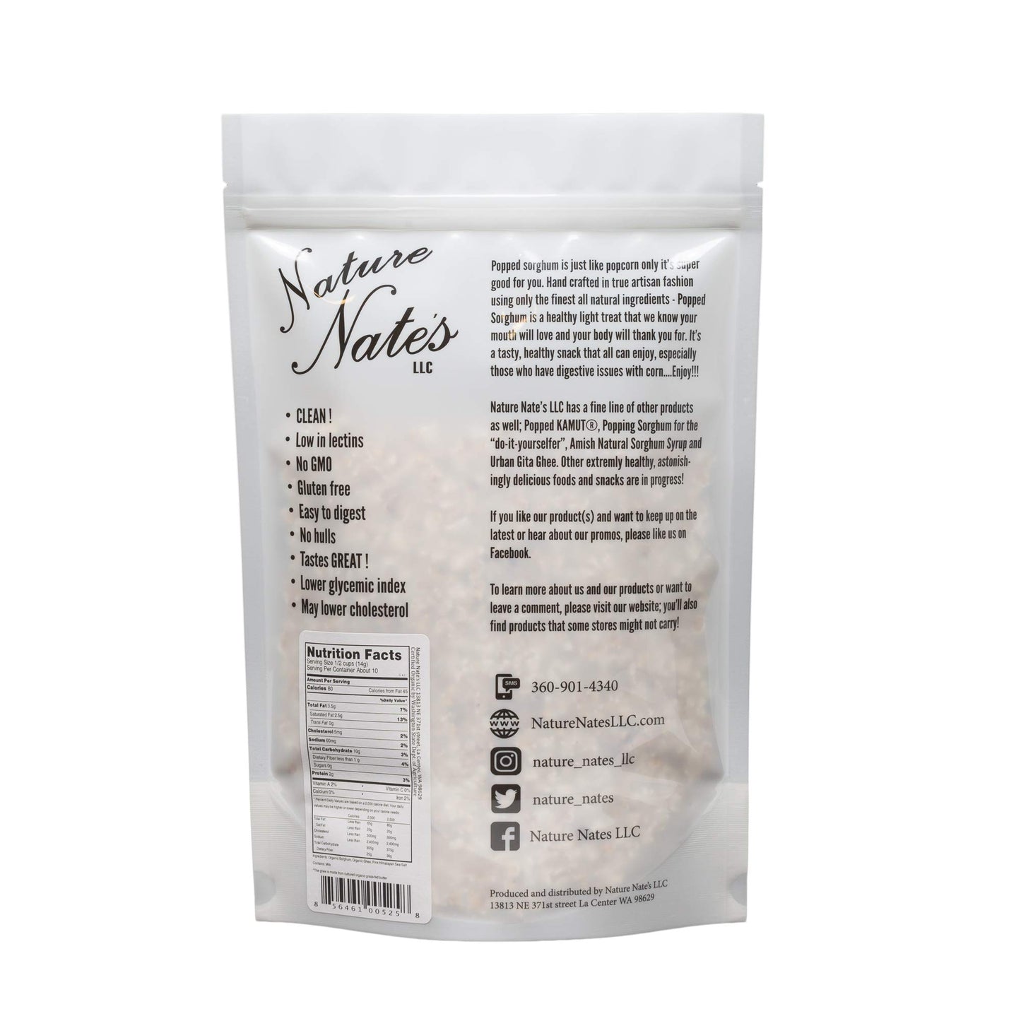 Nature Nates Popped Sorghum, Organic Ghee Butter - Organic, Keto & Gluten Free, Healthy Snacks, Better Than Popcorn, Made In Usa