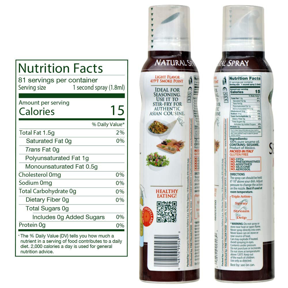 Mantova Toasted Sesame Oil Spray, 5 fl. oz. (Pack of 1), Product of Italy, All-Natural, Heart-Healthy Toasted Sesame Seed Oil, I