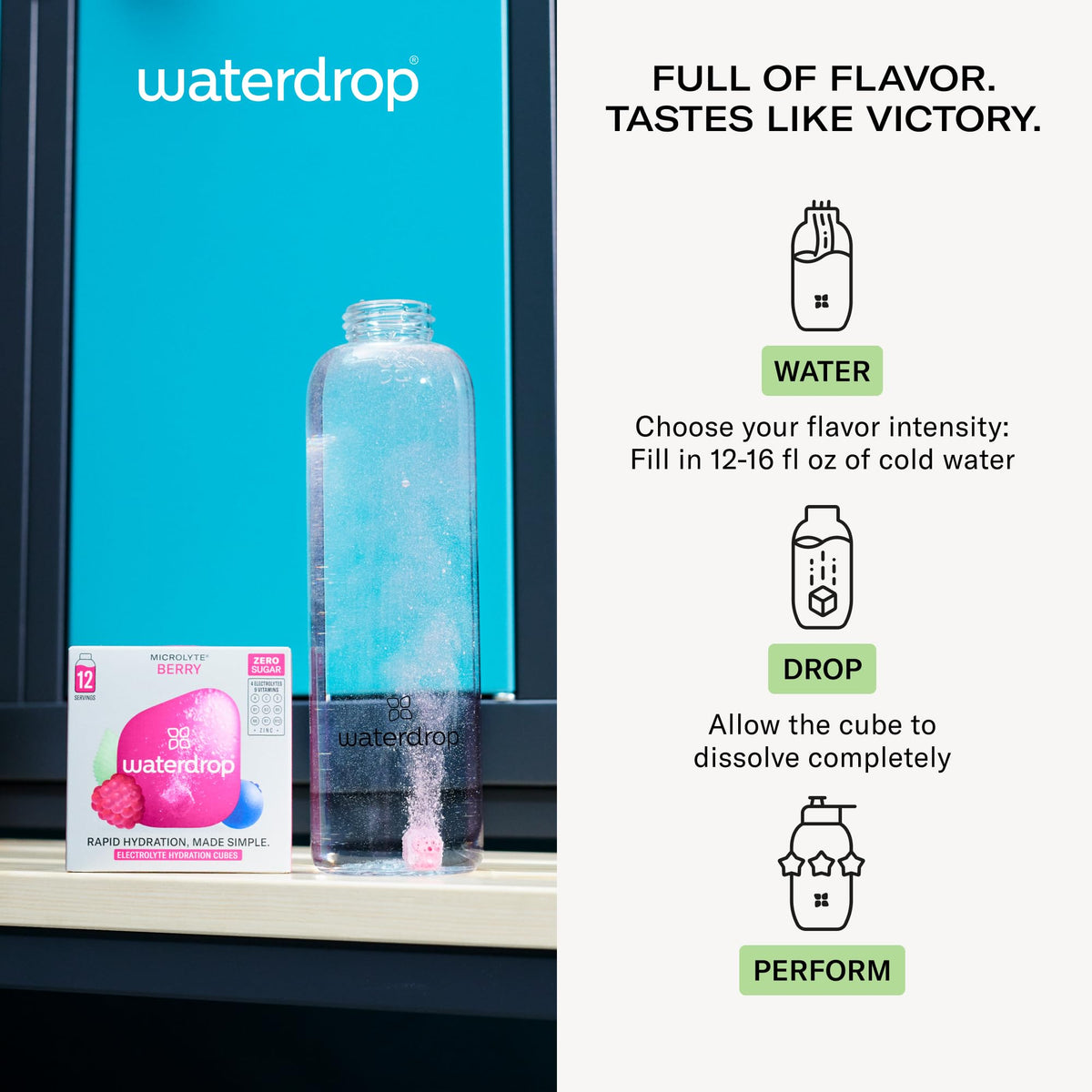 Waterdrop Electrolyte Cubes, Berry Flavor, Zinc, 9 Vitamins & 5 Electrolytes, On The Go Water Enhancer for Still & Sparkling Wat