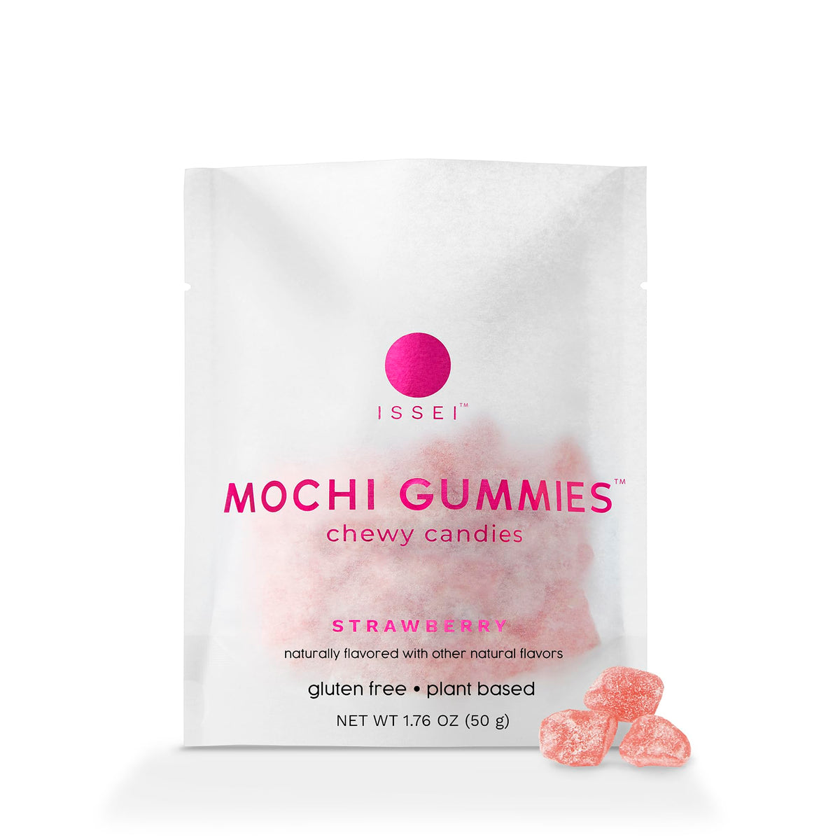 ISSEI Strawberry Mochi Gummies Chewy Candy | Soft & Chewy | Award Winning | Gelatin-Free, Non-GMO, Kosher | Delicious Snack | 1.