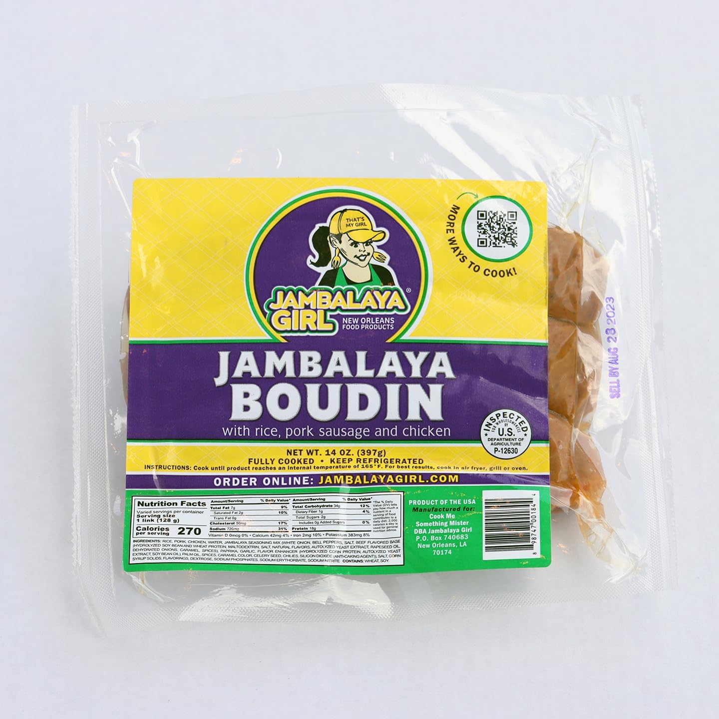 Jambalaya Girl Jambalaya Boudin (Pack of 3) - Rich Flavorful Fusion of Jambalaya and Boudin, Authentic Louisiana Cajun Boudin -