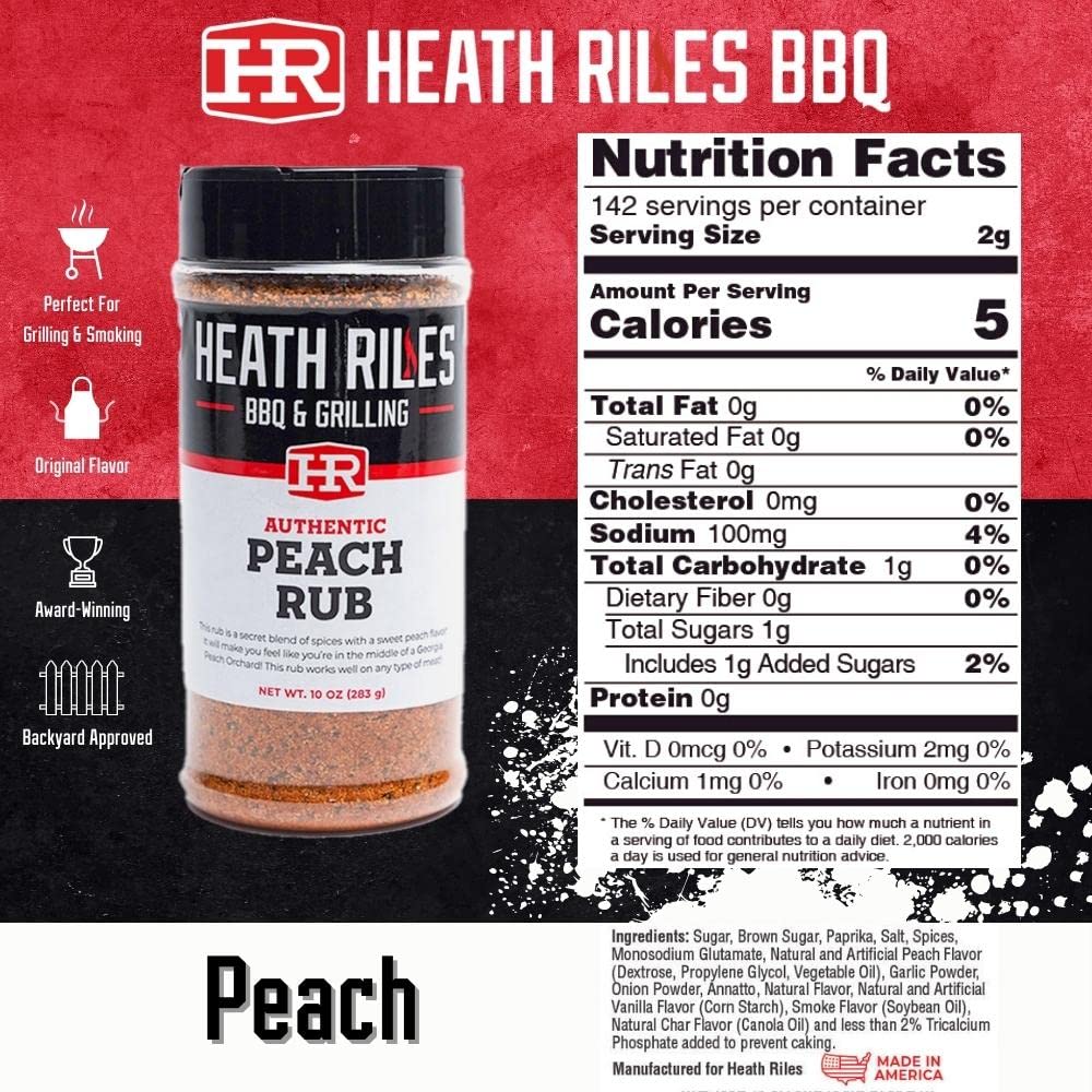 Heath Riles Bbq Rub - Peach Seasoning Rub, Champion Pitmaster Recipe, Legendary Rubs For Smoky Aroma & Grilling, 80+ Bbq Championships, 2 Lb./32 Oz.