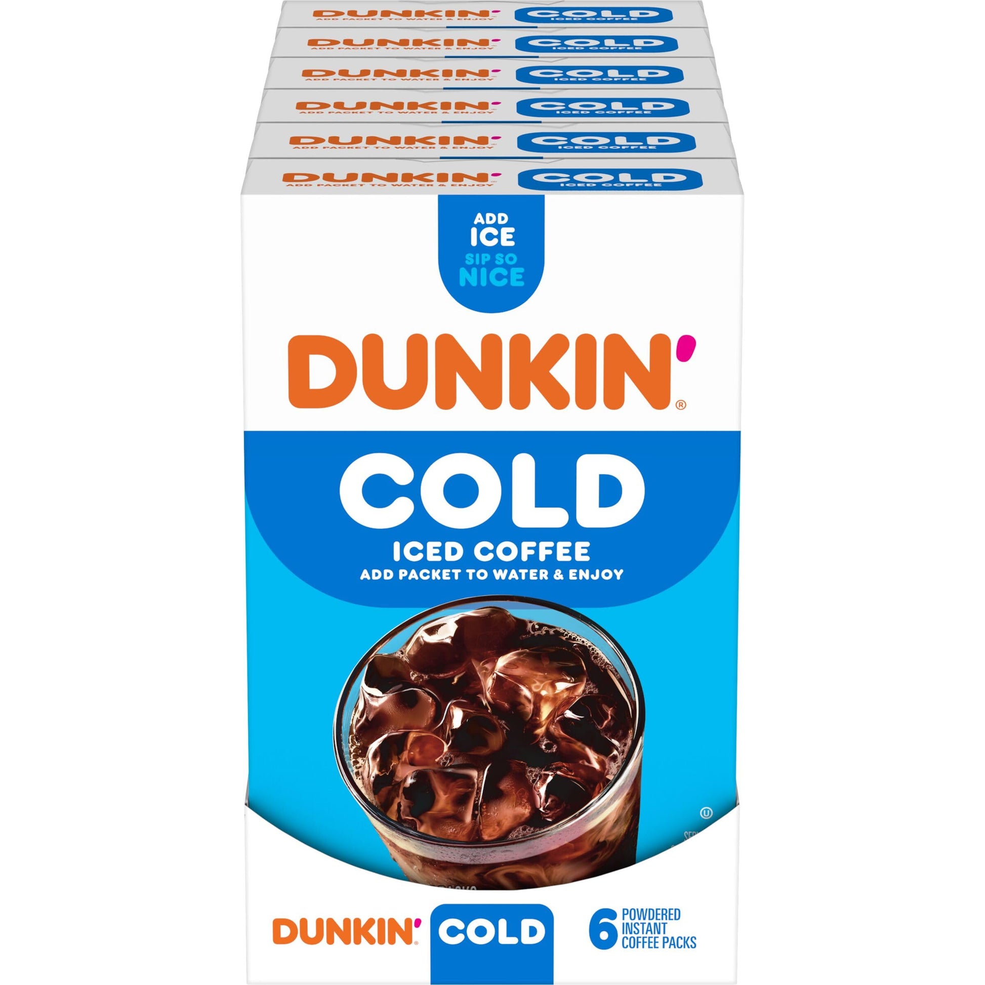 Dunkin Cold Iced Coffee, Powdered Instant Coffee Packs, 6 Count (Pack of 12)