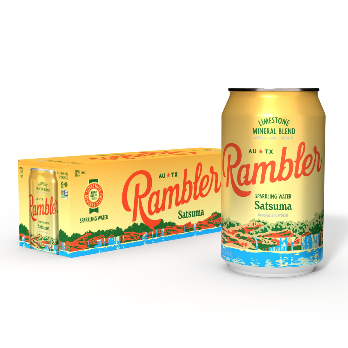 RAMBLER Satsuma Sparkling Water, Texas Limestone Filtered, 12-Ounce Cans, 12-Pack