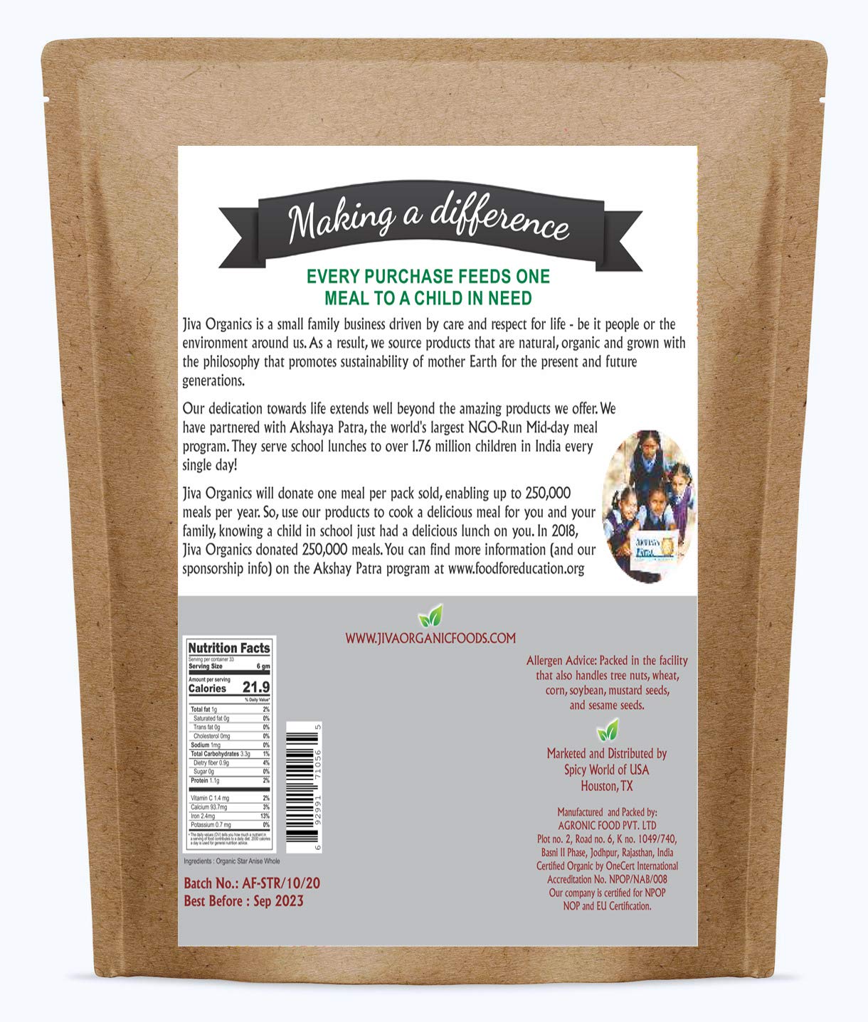Jiva Organic Whole Star Anise 7 Oz Jumbo Bag - Non-GMO, Non Irradiated, Pure Spice from India, Staranise