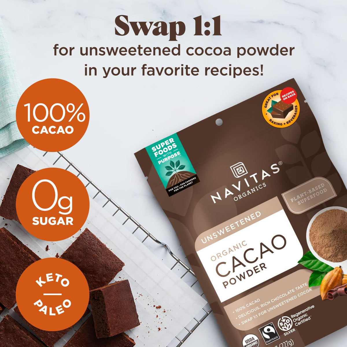 Navitas Organics Organic Cacao Powder, Non-Gmo, Fair Trade, Gluten-Free, 24 Ounce