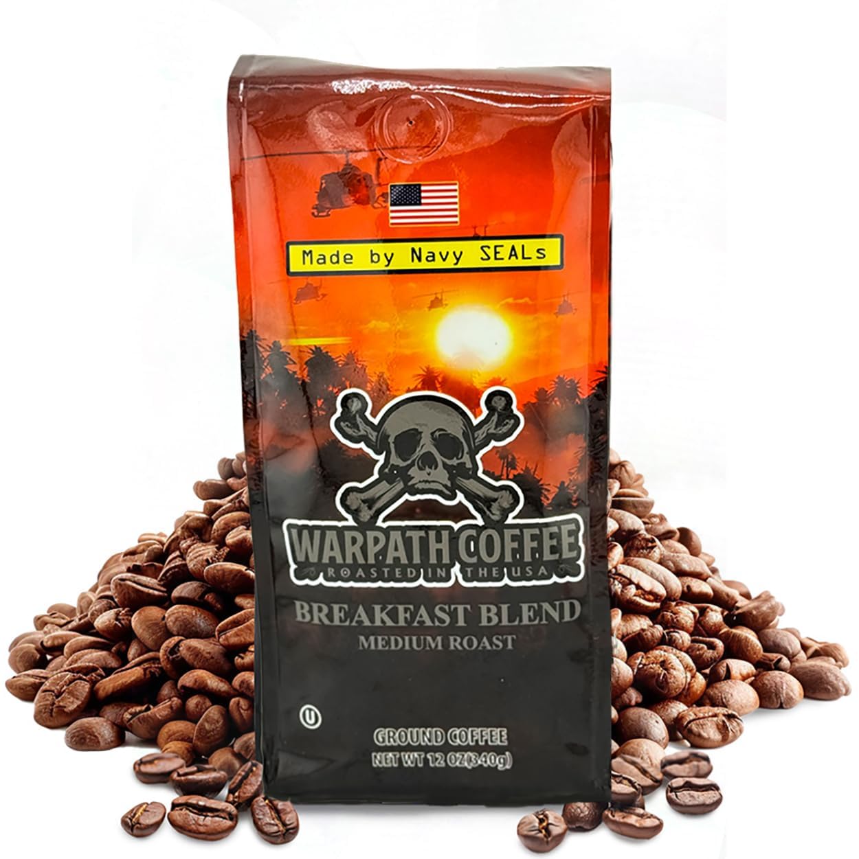 Warpath Coffee Medium Roast Whole Bean Coffee, Breakfast Blend, 32 Ounce, High Caffeine, 100% Arabica