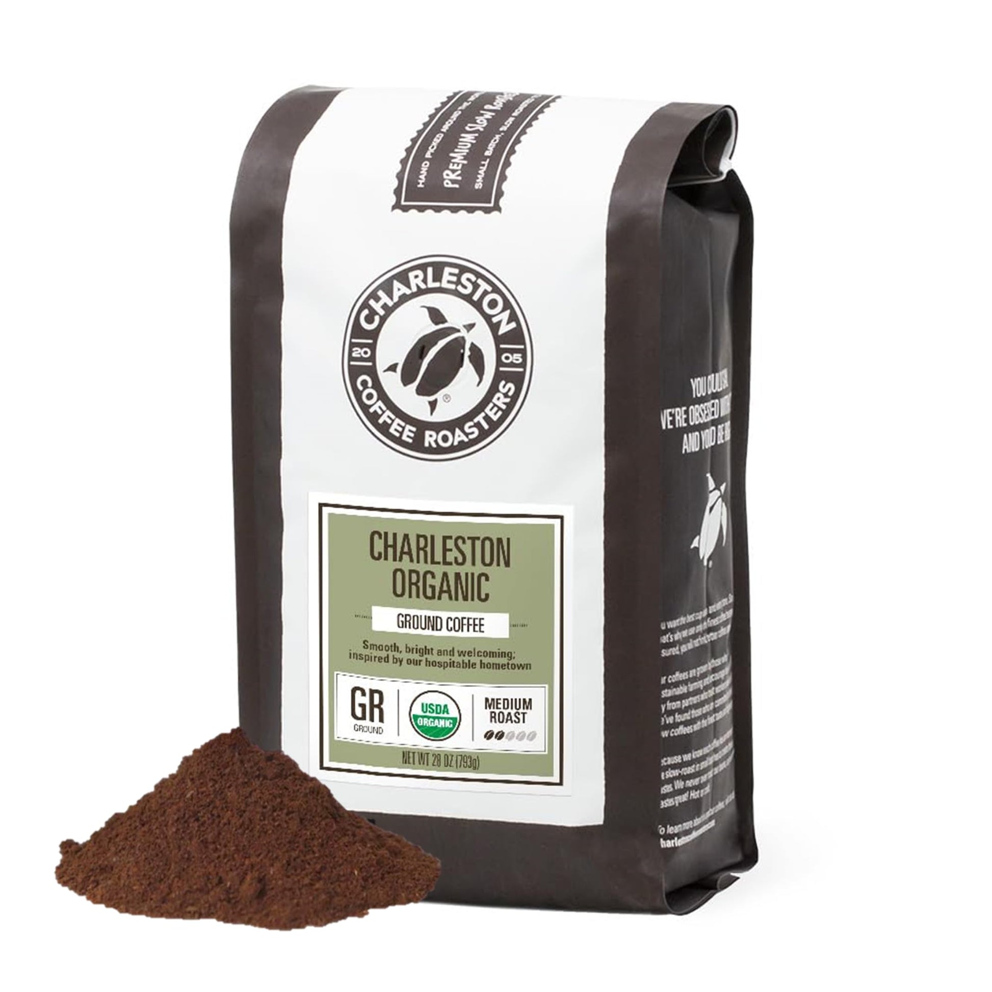 Charleston Coffee Roasters | Specialty Organic Ground Coffee | Hand Picked, Premium Slow Roast (Charleston Organic, Medium Roast) 28Oz