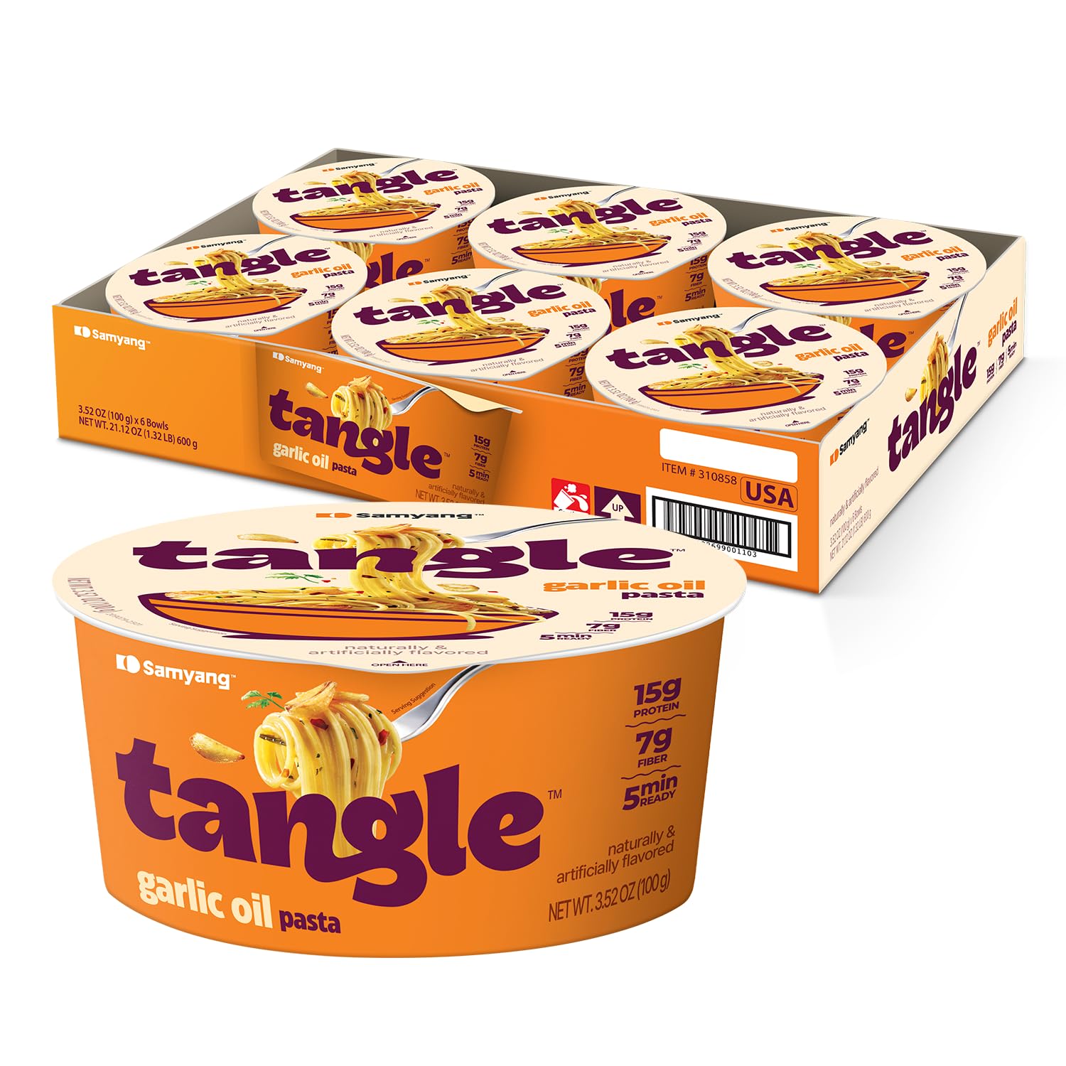 SAMYANG Tangle Garlic Oil Pasta Bowl Set, 3.52 oz (100g) x 6 Bowls, 45.72 cm Height
