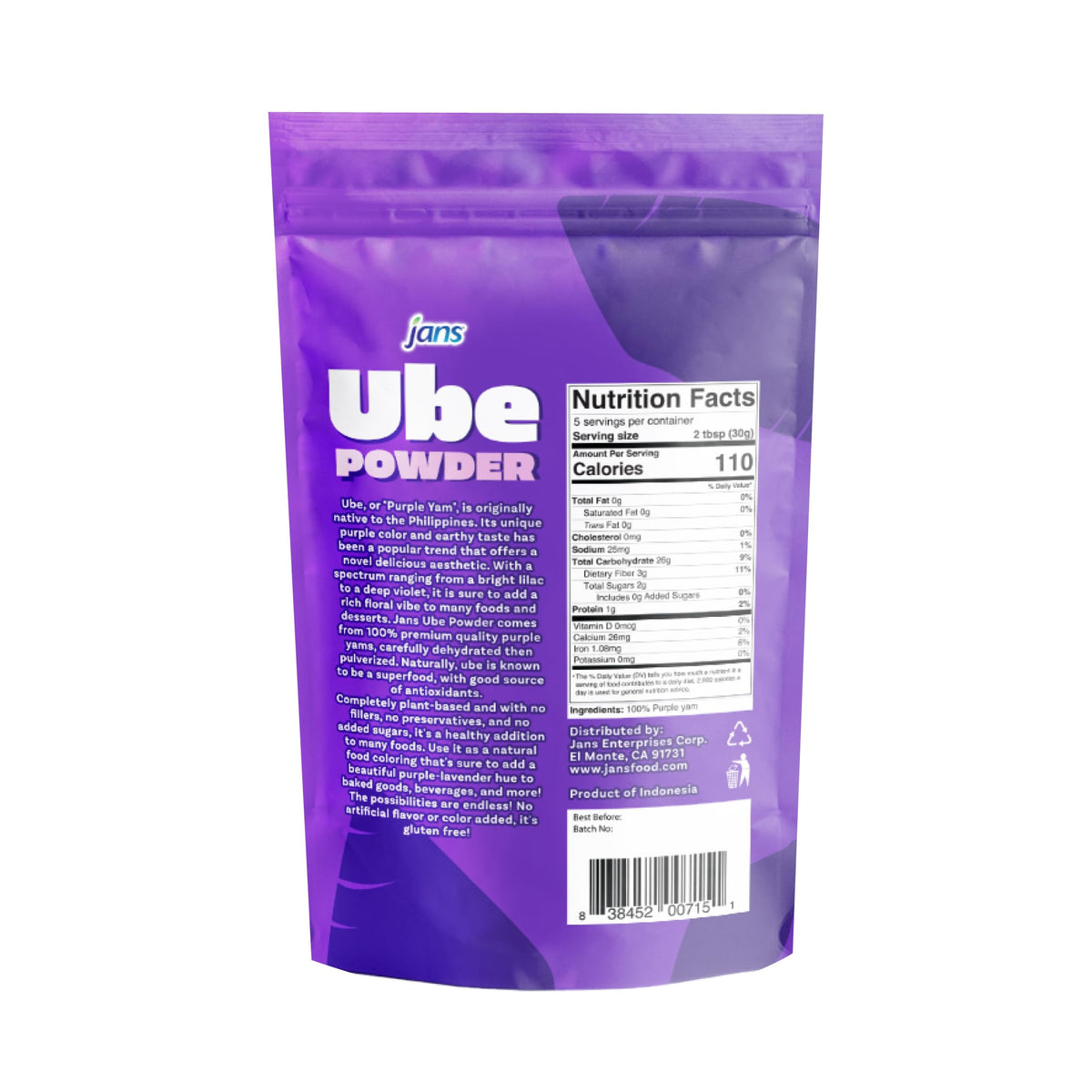 Jans - Natural Ube (Purple Yam) Powder - 5 Oz