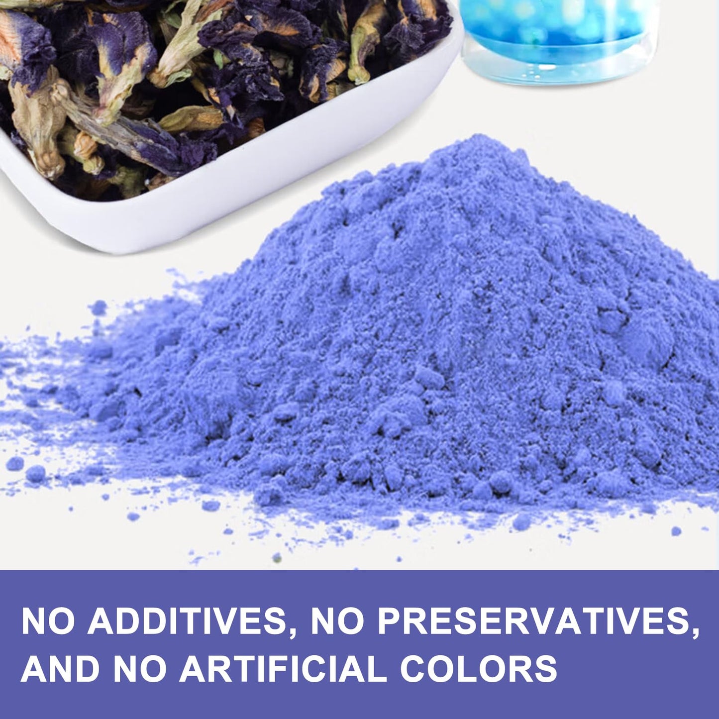 JTEDZI Butterfly Pea Flower Powder 3.5 Oz (100g) - Natural Blue & Purple Food Coloring - Blue Matcha Powder for Drinks, Baking,